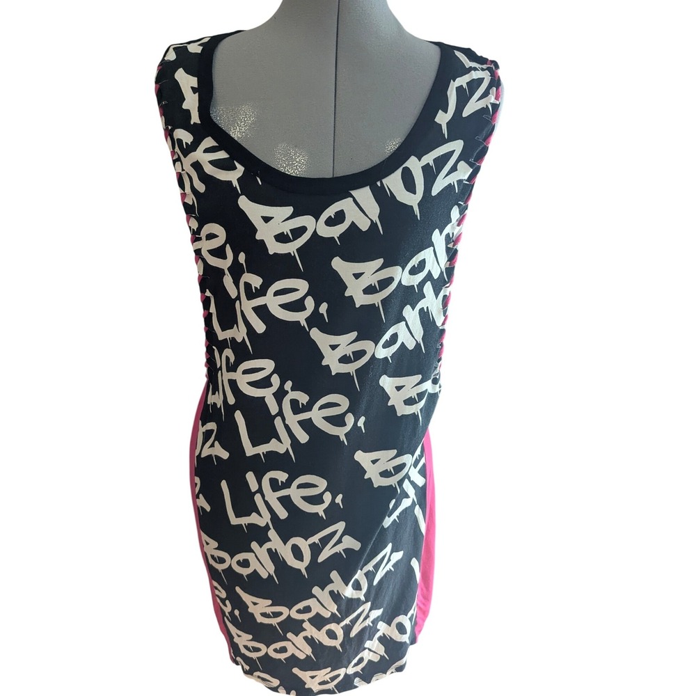 Nicki Minaj Graffiti Print Sleeveless Mini Dress Pink Trim XL